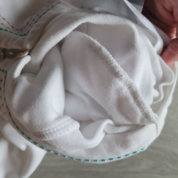 Alfred Dunner PM White Embroidered Flamingo & Palm Trees Cotton Blend Short Slee - Picture 6 of 10